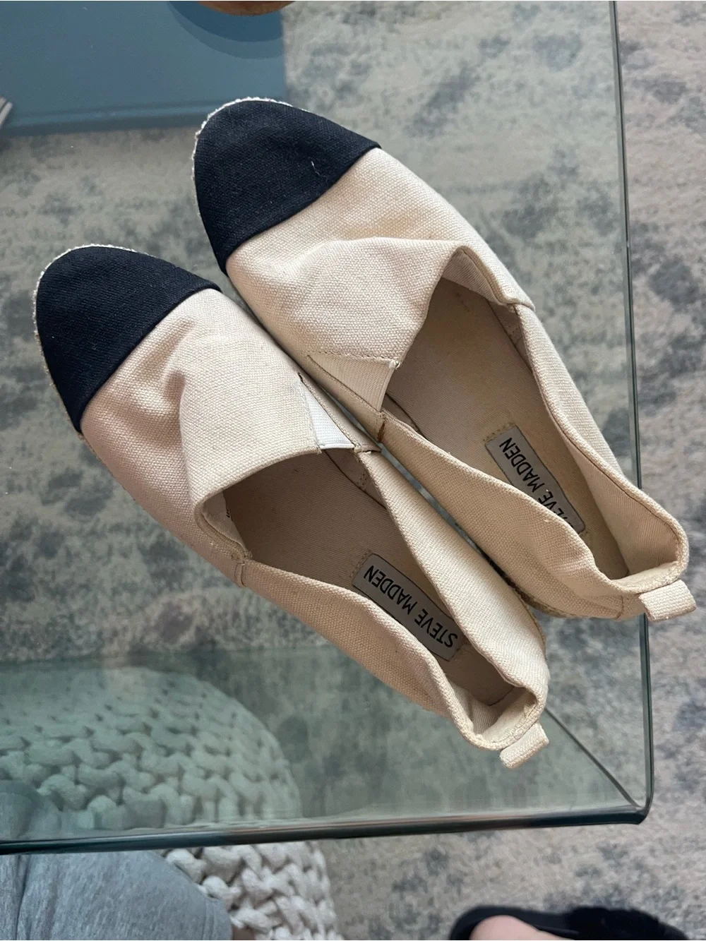 Steve Madden Black & Cream Cap-Toe Espadrilles